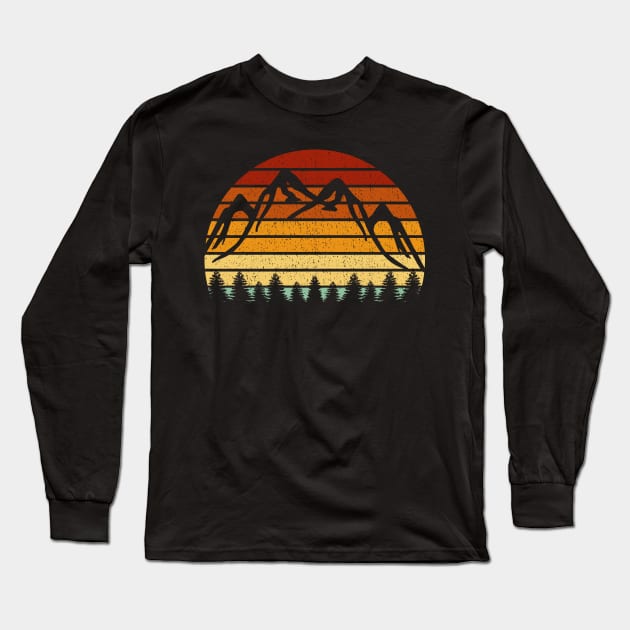 Vintage Sunset Mountains Gift For Nature Loving Mountaineers Long Sleeve T-Shirt by OceanRadar